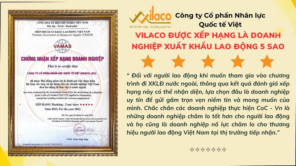 Vilaco -Doanh nghiệp được xếp hạng 5 sao từ VAMAS